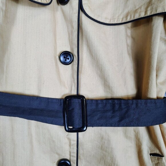 ModCloth Trench Coat Women's XL Tan Belted Waist Mid-Length Lightweight Retro - Picture 5 of 14